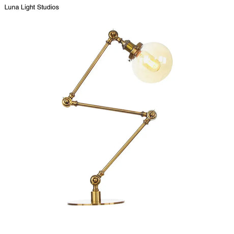 Industrial Global Table Lamp - Amber/Clear Glass Adjustable Arm Black/Brass Finish Restaurant