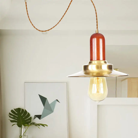 Industrial Gold Pendant Lighting - Flat Shape Bulb Fixture With Metallic Finish For Stylish Ceiling