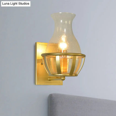 Industrial Gold Seeded Glass Vase Sconce For Bathroom Wall Lighting