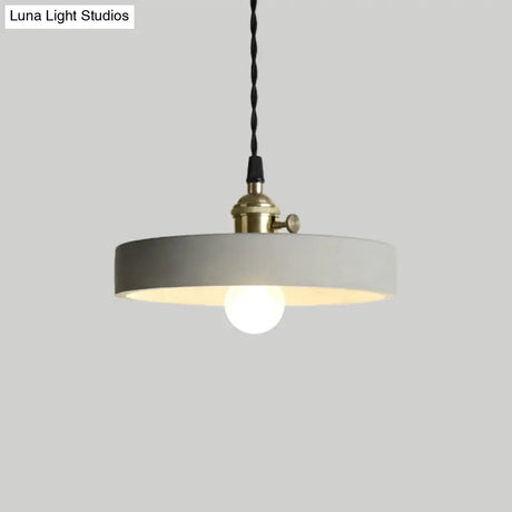 Industrial Gray Cement And Metal Pendant Lighting Fixture - 1 Light Cone/Round Design Ideal For