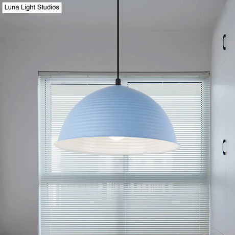 Industrial Grey/Yellow Hanging Lamp With Ribbed Dome Shade - 1 Light 12’/16’ Wide Metal Indoor