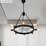 Industrial Hanging Chandelier With Exposed Bulb Design - 7/8 Bulbs Iron Frame Black/Silver Gear