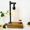 Industrial Iron 1-Light Bedroom Night Lamp With Bronze Finish Wooden Base And Dimmer Switch