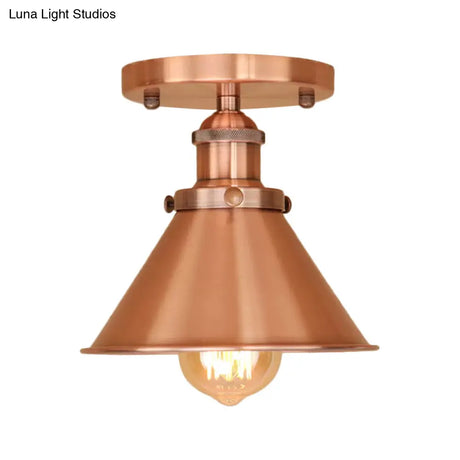 Industrial Iron Cone Shade 1 - Light Ceiling Lamp: Rust/Black/Copper Semi Mount Lighting
