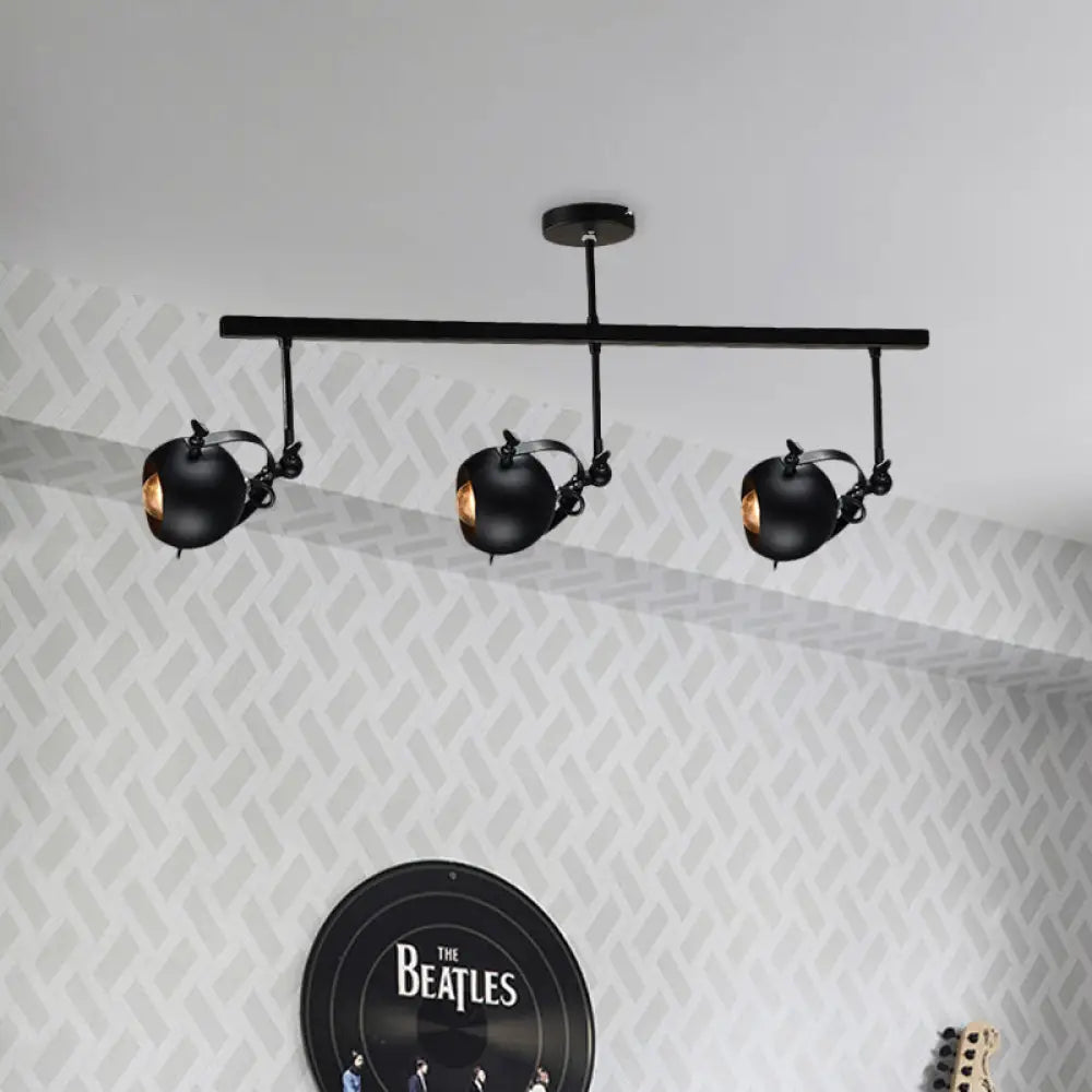 Industrial Iron Dome Restaurant Semi Flush Mount Ceiling Light Fixture With Linear Design - 2/3