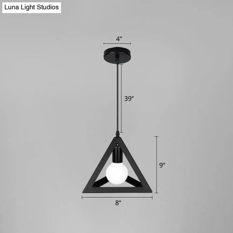 Industrial Iron Geometric Cage Hanging Ceiling Light - Black Suspension Lamp For Restaurants
