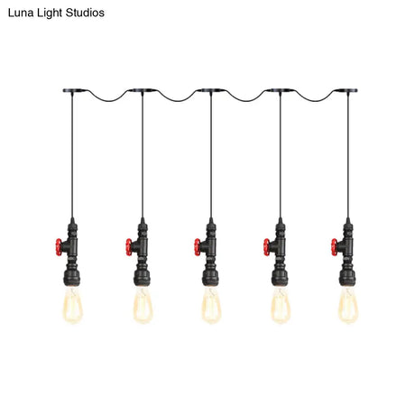 Industrial Iron Multi Pendant Light With Black Finish - 5/7 Bulbs Tandem Hanging Lamp