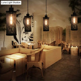 Industrial Metal Black Ceiling Hanging Lantern Pendant With Cylindrical Mesh Design - Perfect For