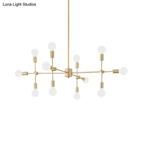 Industrial Metal Bulb Chandelier: Open Design 9/12 Lights Black/Brass Pendant Lighting For Dining