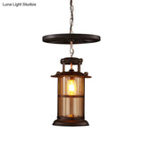 Industrial Metal Cage Pendant Lamp With Wheel Decoration - Black