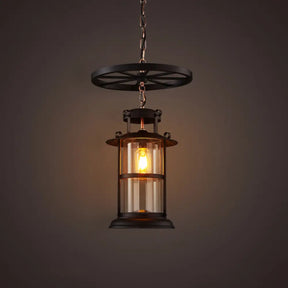 Industrial Metal Cage Pendant Lamp With Wheel Decoration - Black