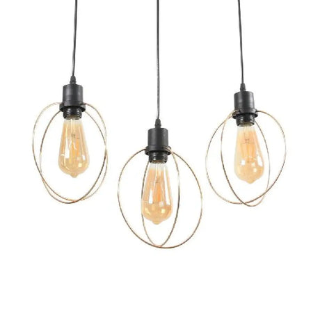 Industrial Metal Ceiling Pendant Fixture With 3 Suspended Lights - Gold Ring/Pentagon/Admix