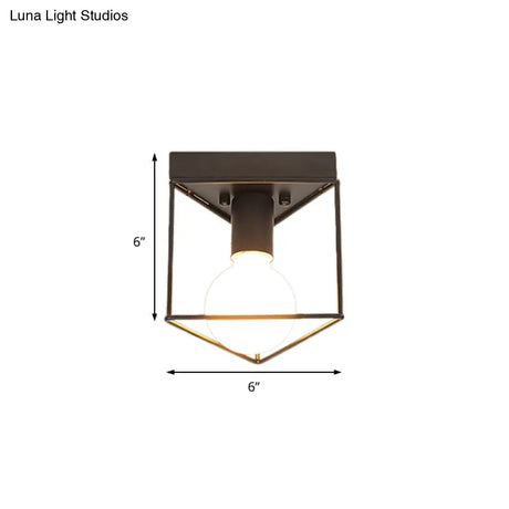 Industrial Metal Flush Light Fixture - 1 Black/White Triangle/Hexagon Design Living Room Ceiling