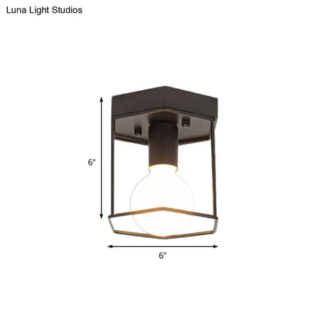 Industrial Metal Flush Light Fixture - 1 Black/White Triangle/Hexagon Design Living Room Ceiling