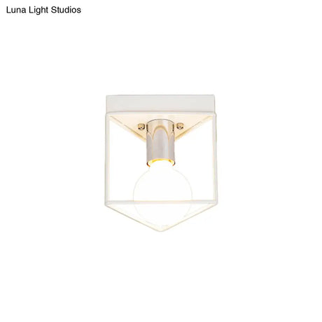 Industrial Metal Flush Light Fixture - 1 Black/White Triangle/Hexagon Design Living Room Ceiling