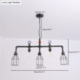 Industrial Metal Island Lighting With 5 Lights Suspension Light In Black: Pipe And Gauge Design Cage
