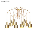 Industrial Metal Multi Pendant Light With Gold Finish - Tubular Living Room Ceiling Lamp
