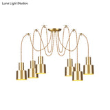 Industrial Metal Multi Pendant Light With Gold Finish - Tubular Living Room Ceiling Lamp