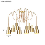 Industrial Metal Multi Pendant Light With Gold Finish - Tubular Living Room Ceiling Lamp
