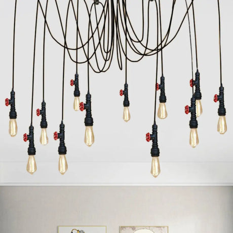 Industrial Metal Pendant Lamp With Valve And Pipe Design - Black 2/3 Lights Kitchen Ceiling Fixture