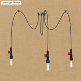 Industrial Metal Pendant Lamp With Valve And Pipe Design - Black 2/3 Lights Kitchen Ceiling Fixture