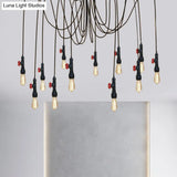 Industrial Metal Pendant Lamp With Valve And Pipe Design - Black 2/3 Lights Kitchen Ceiling Fixture