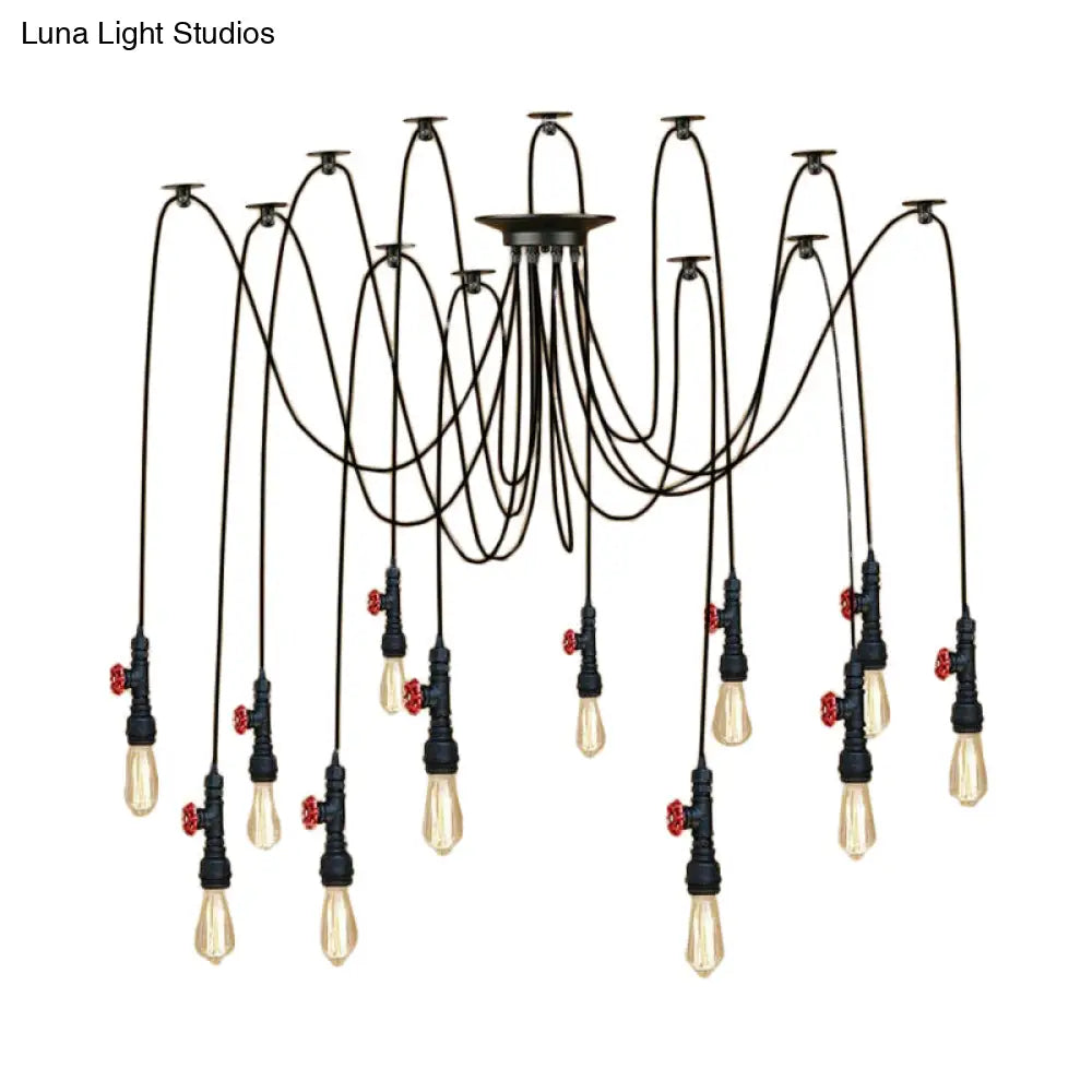 Industrial Metal Pendant Lamp With Valve And Pipe Design - Black 2/3 Lights Kitchen Ceiling Fixture