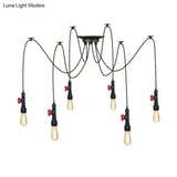 Industrial Metal Pendant Lamp With Valve And Pipe Design - Black 2/3 Lights Kitchen Ceiling Fixture