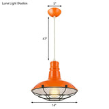 Industrial Metal Pendant Light Fixture With Wire Guard - Orange/Blue/Green Bowl Design