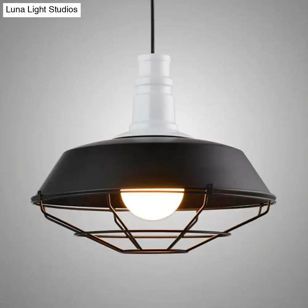 Industrial Metal Pendant Light Fixture With Wire Guard - Orange/Blue/Green Bowl Design