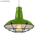 Industrial Metal Pendant Light Fixture With Wire Guard - Orange/Blue/Green Bowl Design