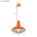 Industrial Metal Pendant Light Fixture With Wire Guard - Orange/Blue/Green Bowl Design