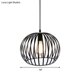 Industrial Metal Pendant Light In Satin Black - 12’/14’ Wide Globe Cage 1 Bulb Perfect For