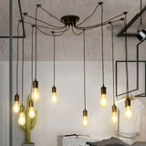 Industrial Metal Pendant Light With 10 Black Naked Bulb Heads - Perfect Garage Swag Hanging Lamp