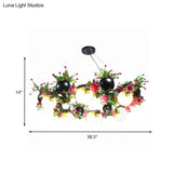 Industrial Metal Sphere Ceiling Lamp With Flower Decoration - 8 Bulbs Black. Perfect For Living Room