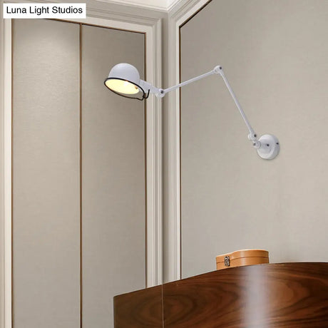 Industrial Metal Swing Arm Wall Light Fixture With Black/White Bowl Shade - 1 Head Corridor Sconce