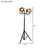 Industrial Metal Tripod Floor Lamp With 2 Lights - Black/Red Shades Ideal For Living Room