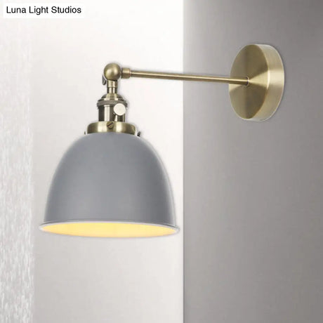 Industrial Metal Wall Lamp With Domed Shade And 1 Bulb Perfect For Bedroom - Black/Grey/White