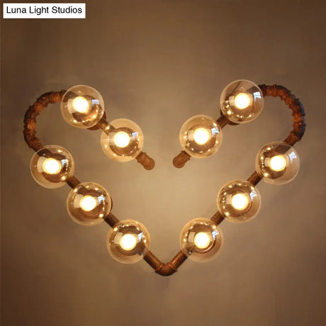 Industrial Metal Wall Sconce - Heart Shape Pipe Design With 10 Bulbs Rust Finish And Ball Clear