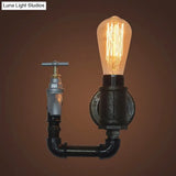 Industrial Metal Wall Sconce With Gauge/Faucet Decoration - Black 1-Light Mini Lighting For Living