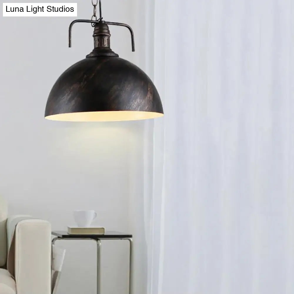 Industrial Metallic Living Room Pendant Light - 1 Red/Yellow/Rust Finish 12’/16’ Bowl