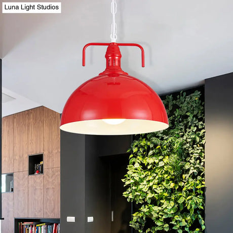 Industrial Metallic Living Room Pendant Light - 1 Red/Yellow/Rust Finish 12’/16’ Bowl