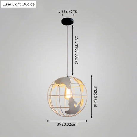 Industrial Metallic Pendant Light With Cage Globe Design For Coffee Shop - 1 Ceiling Fixture