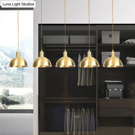 Industrial Multi-Hanging Pendant Lamp With Gold Dome Shade - 3/5/7 Lights For Restaurant Lighting