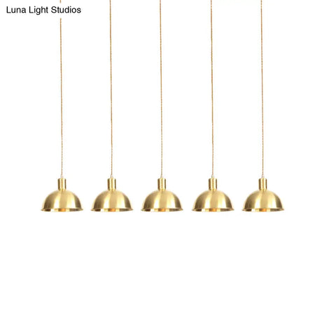 Industrial Multi-Hanging Pendant Lamp With Gold Dome Shade - 3/5/7 Lights For Restaurant Lighting