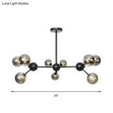 Industrial Orb Chandelier Lamp With Sputnik Design Amber/Clear/Smoke Gray Glass 3/9/12 Lights