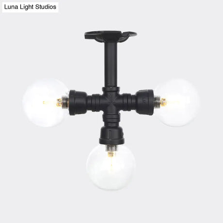 Industrial Orb Semi - Flush Clear Glass Led Lights In Black