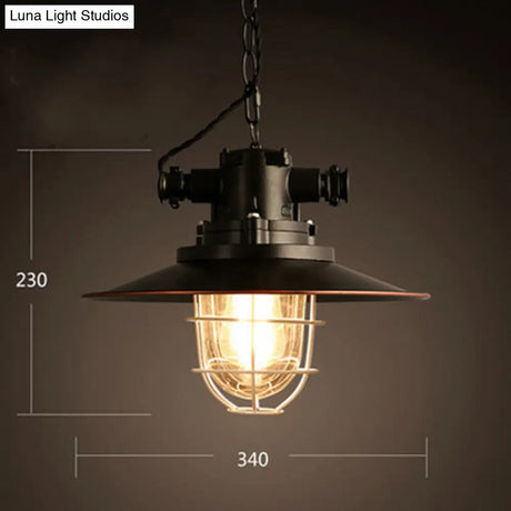Industrial Pendant Light Fixture With Metal Black Cage Shade For Restaurants