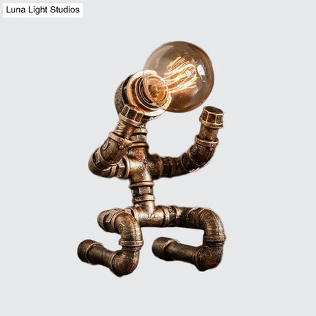 Industrial Pipe Man Night Lamp - Wrought Iron Table Light For Boys Room