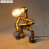 Industrial Pipe Style Night Light Table Lamp Wrought Iron Accent In Bronze
